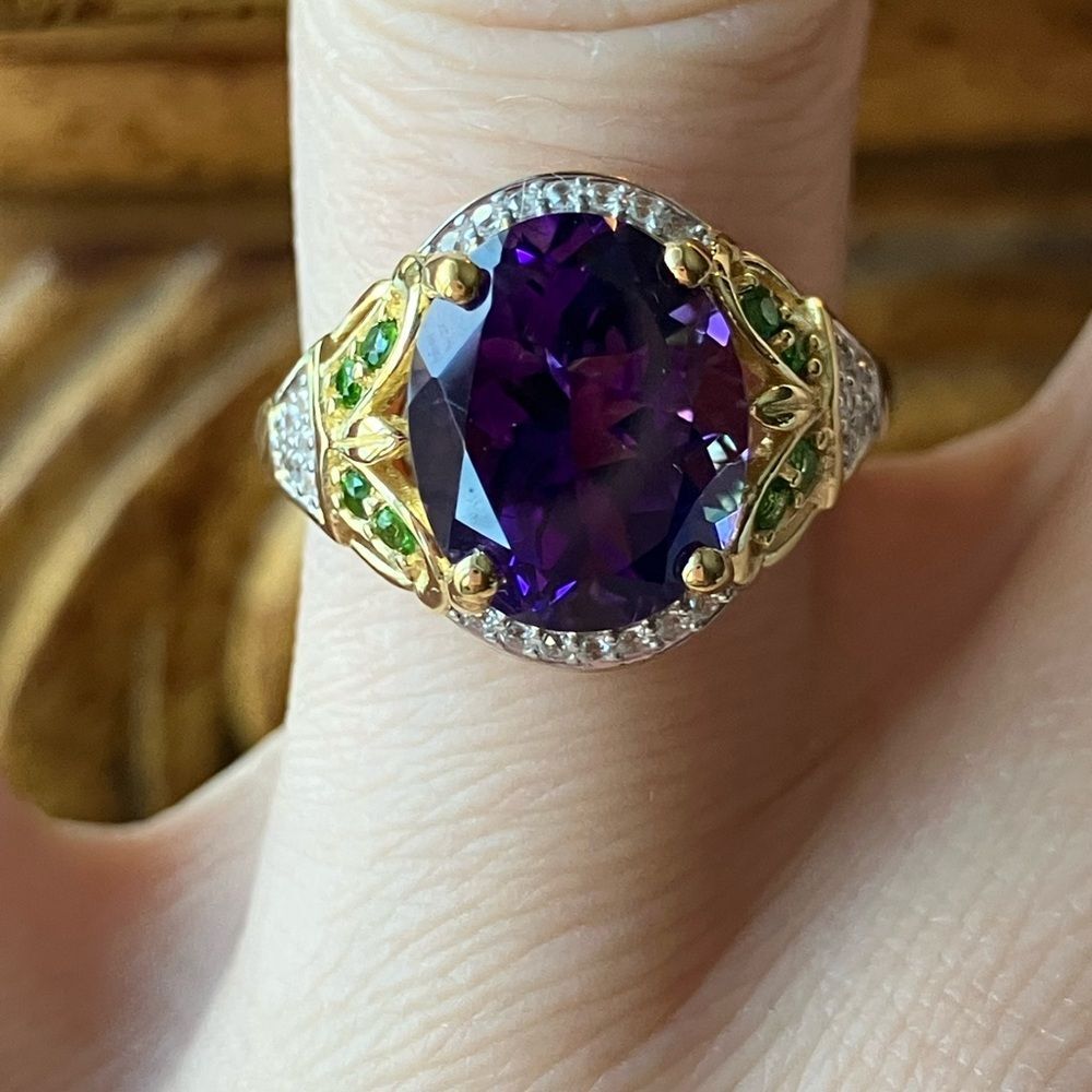 Moroccan Amethyst Chrome Diopside Sterling Silver Art Deco Ring Size 6